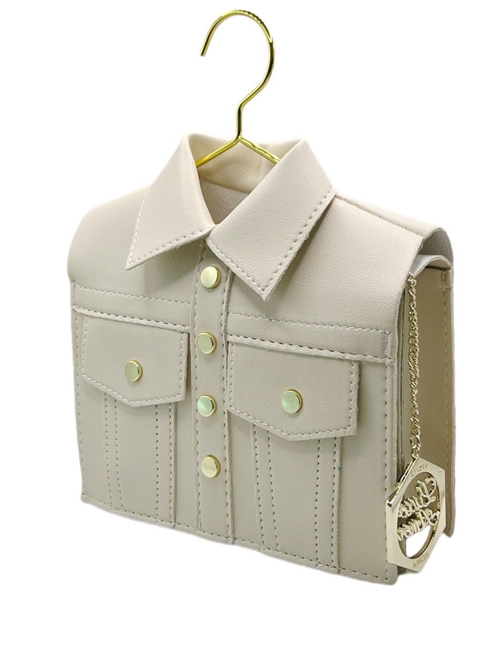 Shirt-Style Mini Crossbody Bag in Cream with Gold Hardware